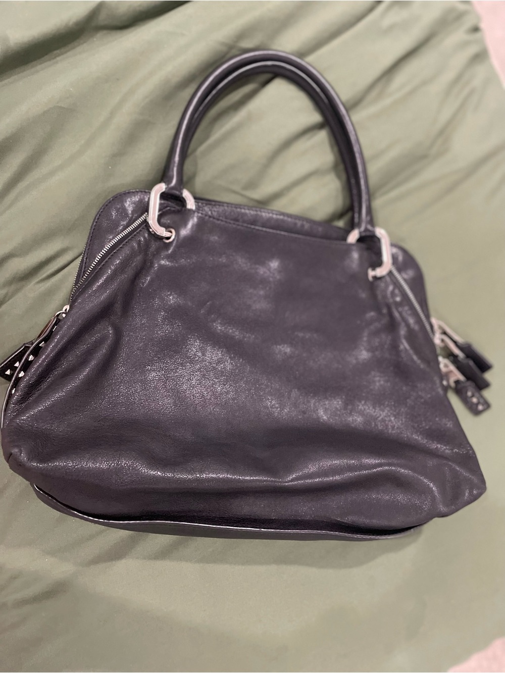 Marc Jacobs Black Leather Satchel with Silver Hardware